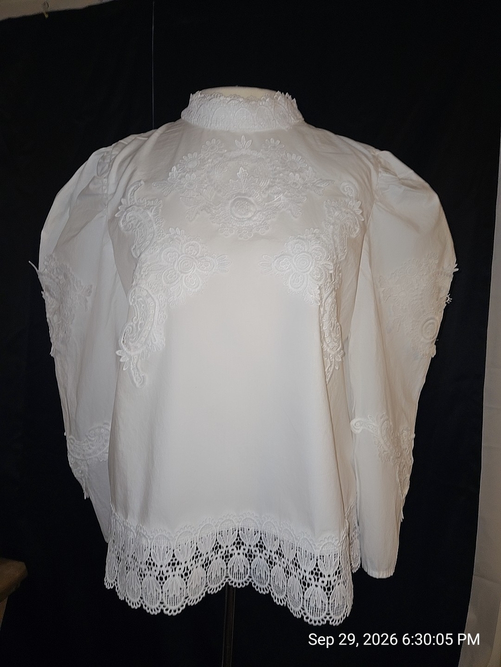 Zara White Lace Embroidered High-Neck Blouse